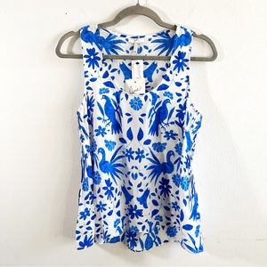 Joie Devota Sleeveless Blouse in Baja Blue & White Silk Scoop Neck Sz M NWT